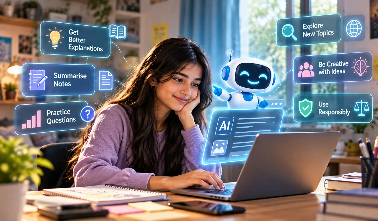 A student learning with an AI assistant