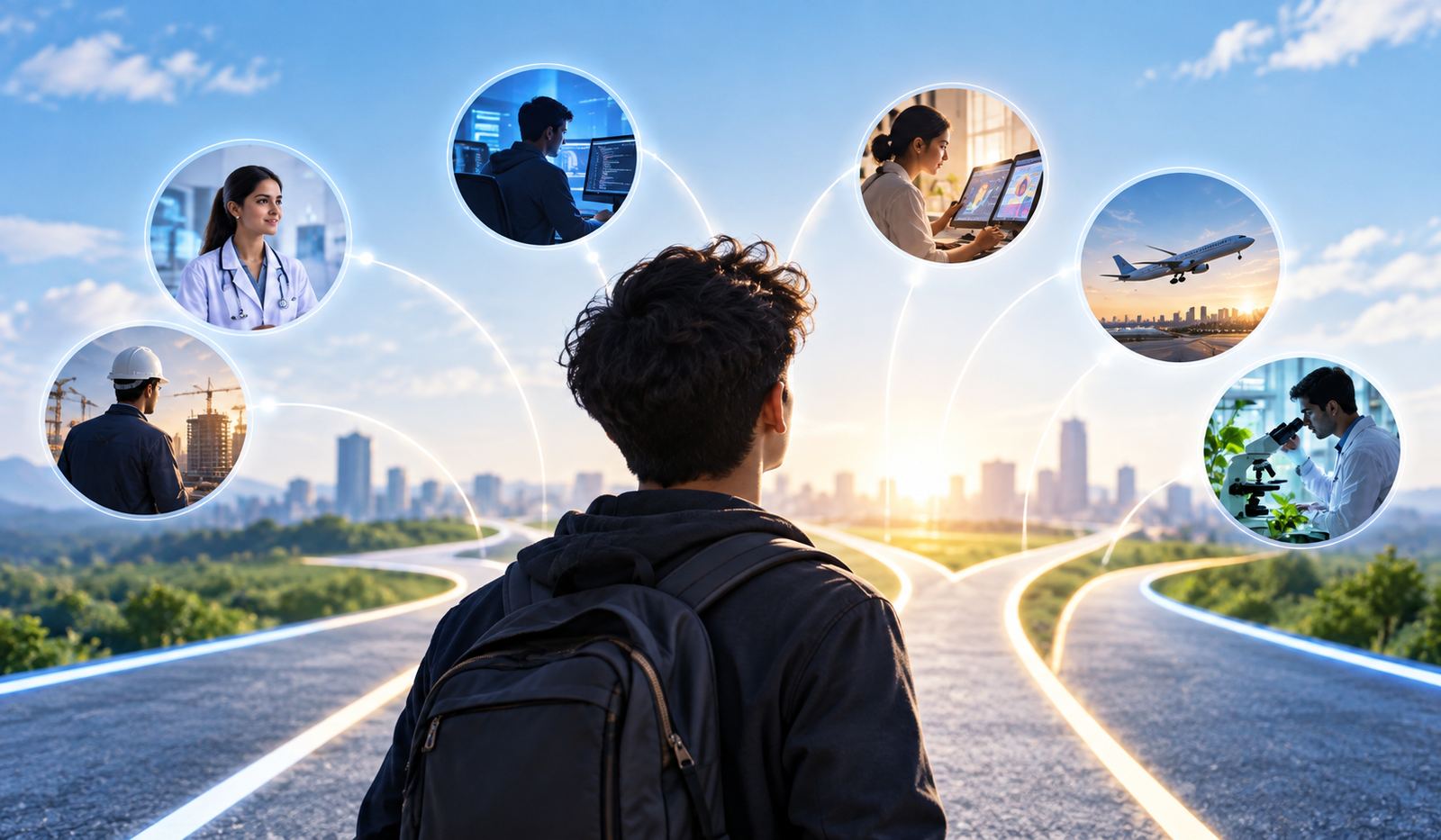 A student at a crossroads of career paths