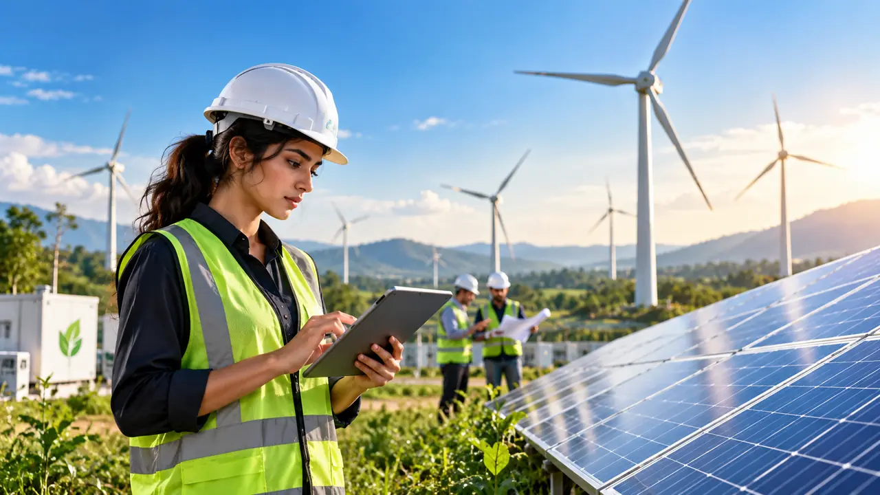 An engineer at a solar and wind energy site