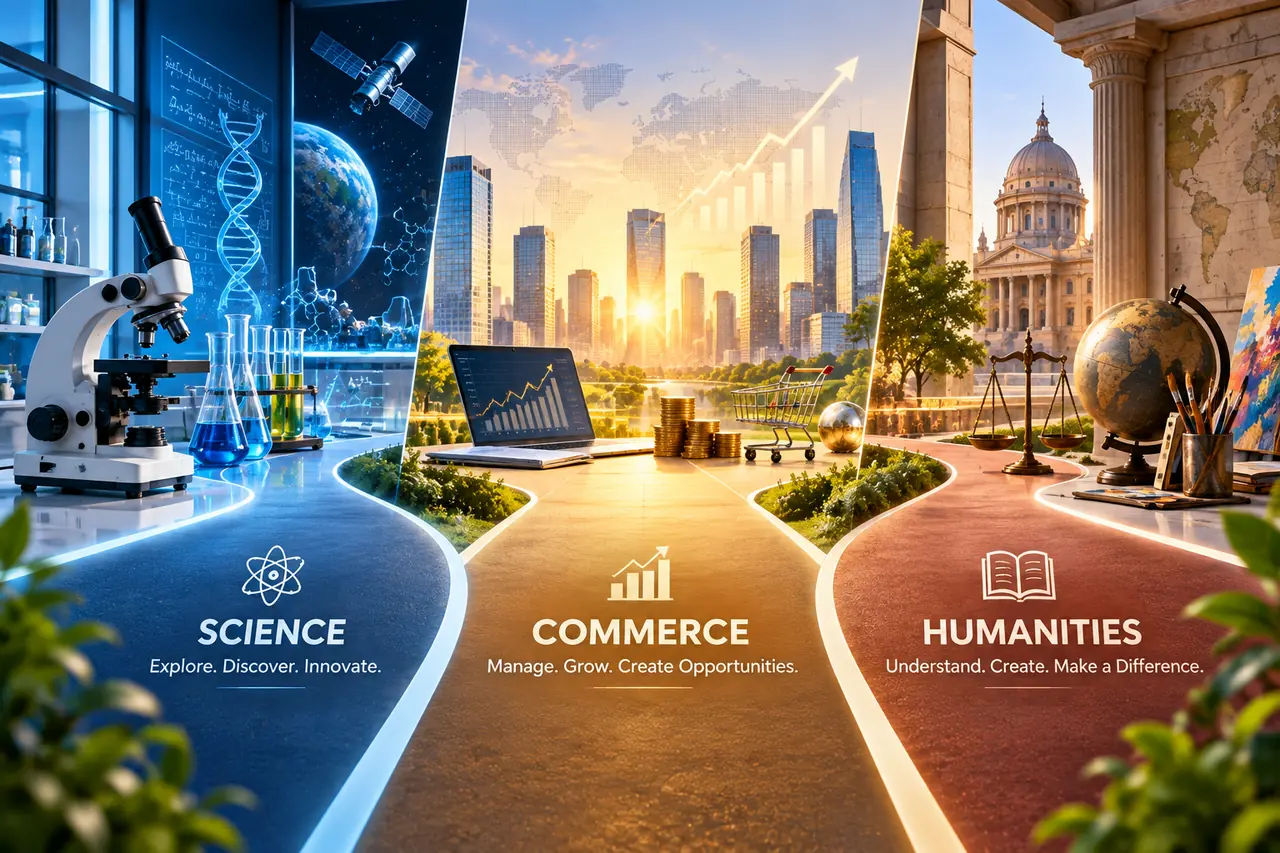 Three subject paths for Science, Commerce and Humanities