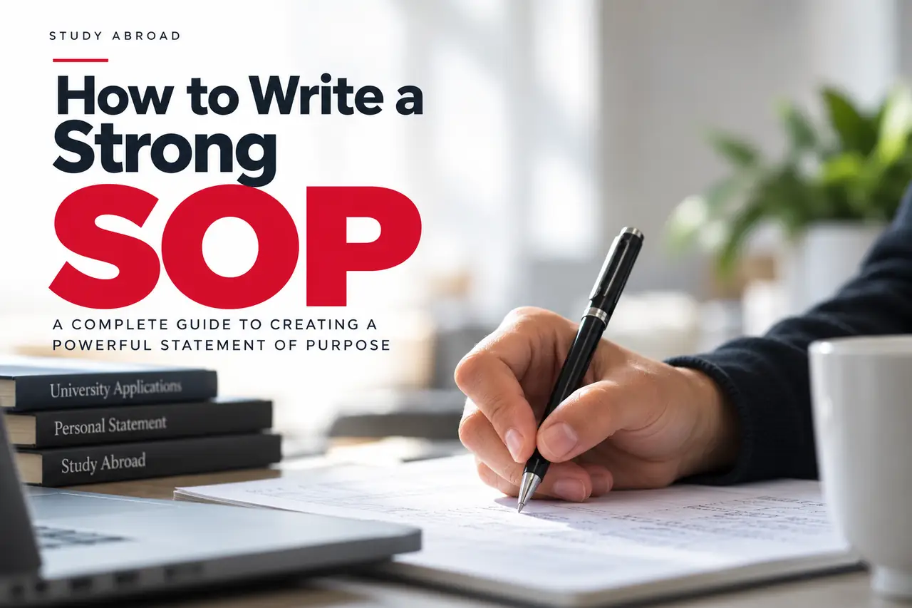 How to Write a Strong SOP: a student writing a Statement of Purpose by hand