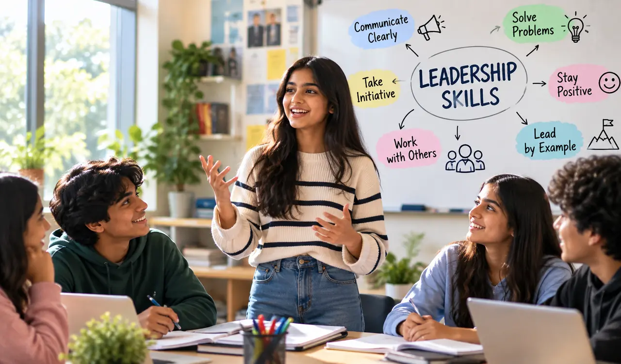 A student leading a group discussion