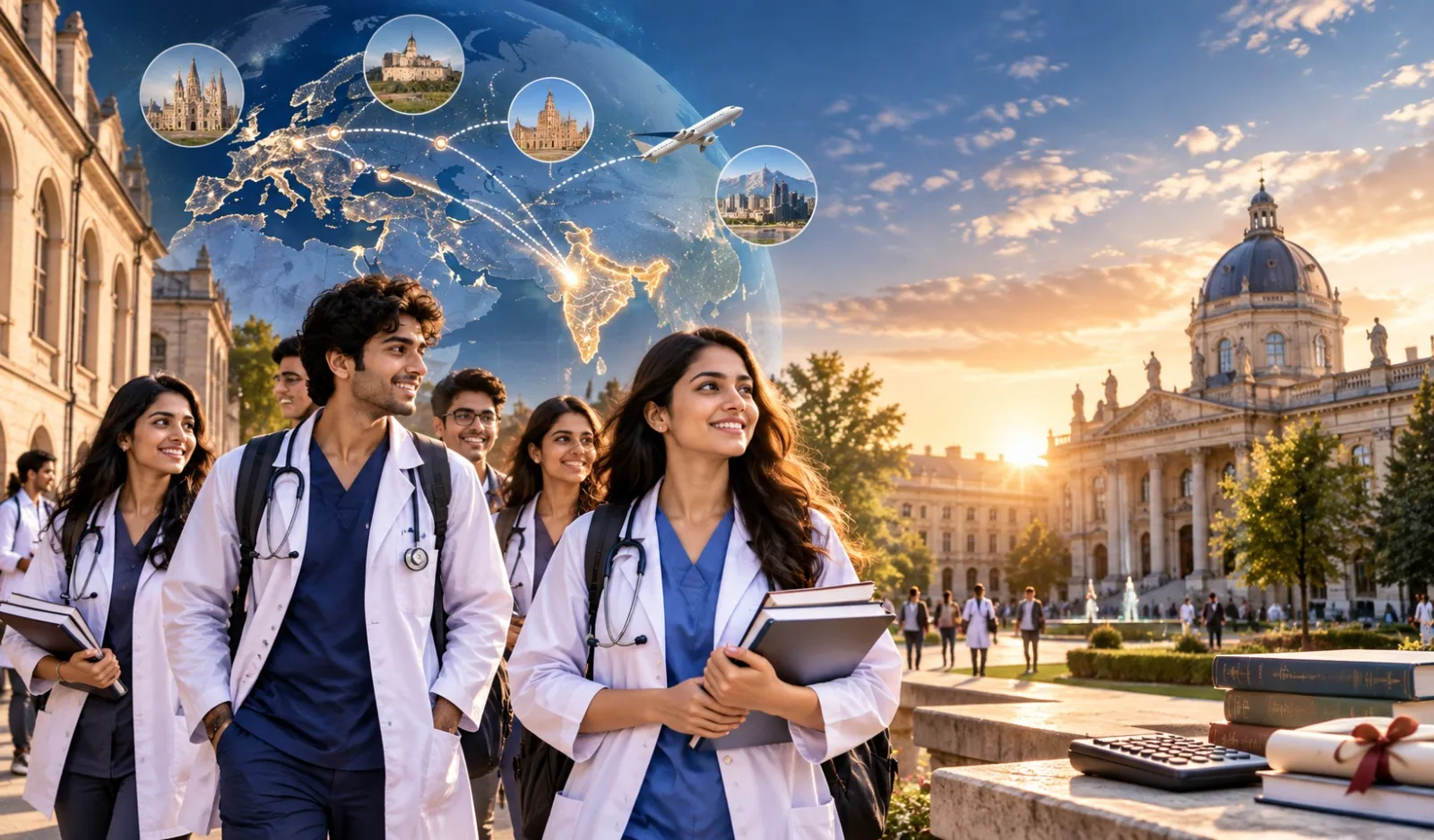 Indian medical students on a European university campus