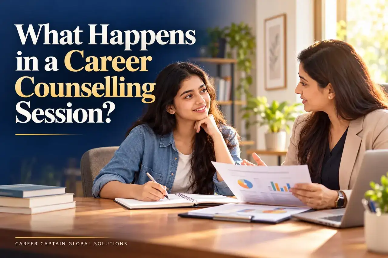 A student talking with a career counsellor who is explaining her report