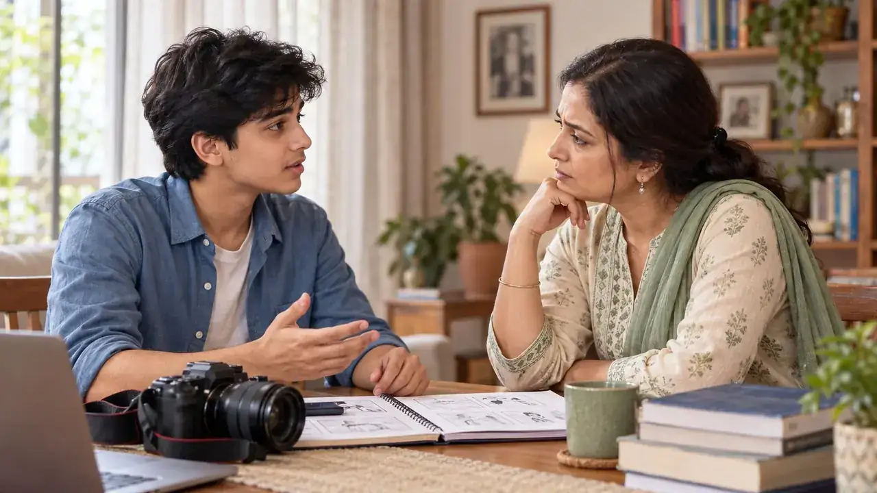A teenage son explaining his interest in photography to his worried mother
