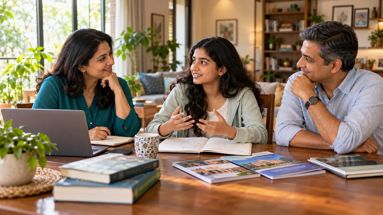 Parents listening to their teenage daughter talk about her future course options at the dining table